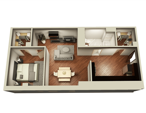 Affordable (ARO), Income Restricted 1 Bedroom Apartment 3D Floorplan, 859 sqft, at Somerset Place Apartments in Uptown Chicago, 60640